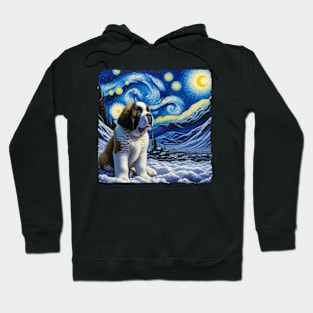 Starry Saint Bernard Dog Pop Art - Dog Lover Portrait - Dog Portrait Hoodie